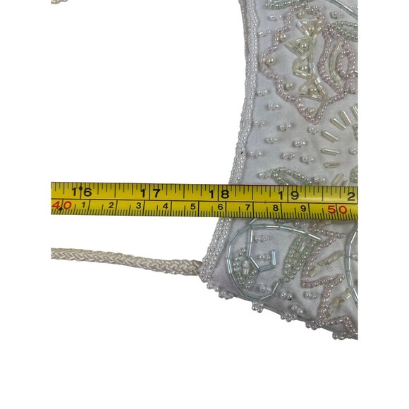 Vintage White Beaded Evening Bag With Floral Embroidery & Rope Strap - Picture 13 of 13